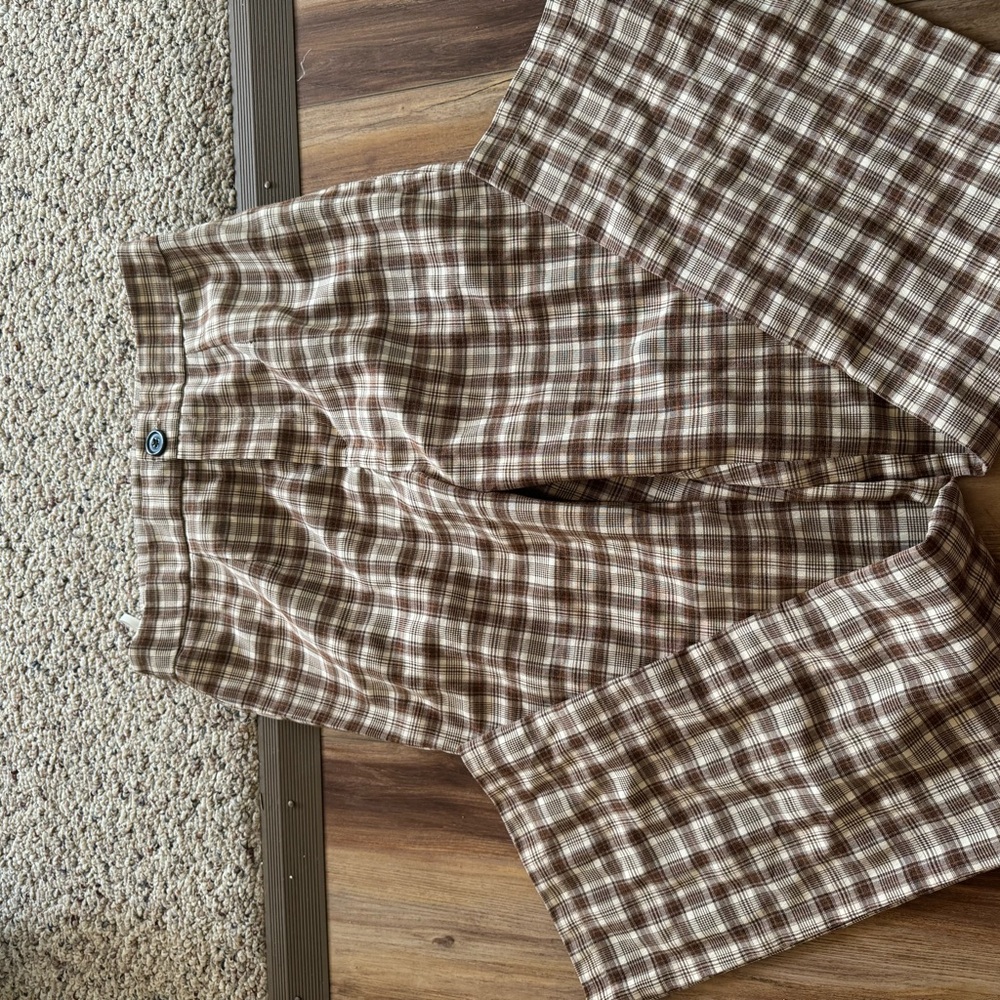 SHEIN Tan and Brown Plaid Trousers